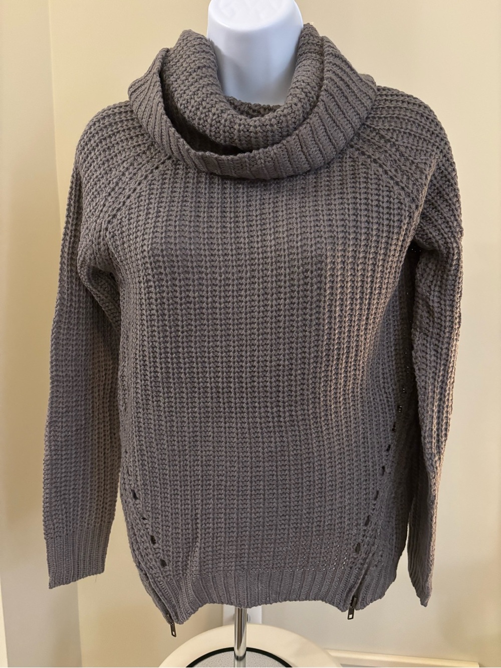 Taupe Cowl Neck Knit Sweater